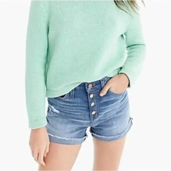 J. Crew High Rise Button Fly Distressed Short Womens Size 31 - Picture 1 of 6